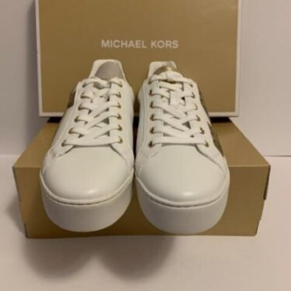 Michael Kors Sneakers Poppy Logo and Faux Leather , Color - WHT/ECRU ,Size - 6.5 - Picture 1 of 5